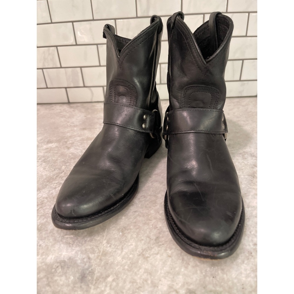 Frye Phillip Riding Boots Womens 6 Black Harness 8R Leather Ankle Moto Classic - Picture 2 of 10